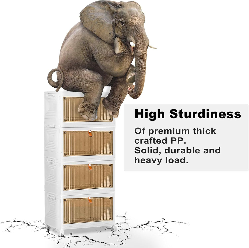 Skiennix 4-Tier Stackable Storage Bins - Collapsible Closet Organizers with Lids & Wheels | 23QT