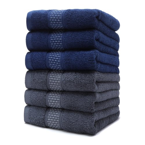 Weierduosi Cotton Hand Towels Set, 6-Piece Set(14in x 29.5in), Super Absorbent Quick Drying,Soft,Bathroom Towels,Suitable for Gyms,Kitchen,Gift(Dark Grey,Dark Blue)