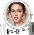 9" Large Wall Mounted Lighted Makeup Mirror, 5000mAh Rechargeable 1X/15X Magnifying Mirror with 3 Color Lights Touch Dimmable, Extended Arm 360° Rotation Bathroom Wall Mounted Makeup Mirror, Nickel