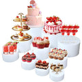 Buffet Risers,Food Risers for Buffet Table Display Stand Shelf for Party Catering Desset Jewelry Collectibles Acrylic Cube Boxes Display Nesting Risers with Hollow Bottoms White (circle, 10 pcs)