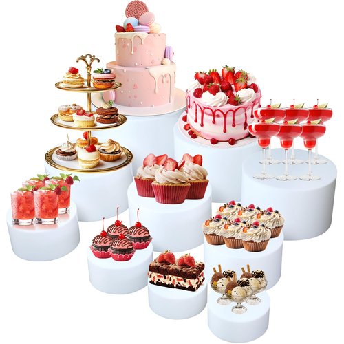 Buffet Risers,Food Risers for Buffet Table Display Stand Shelf for Party Catering Desset Jewelry Collectibles Acrylic Cube Boxes Display Nesting Risers with Hollow Bottoms White (circle, 10 pcs)