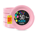 Exquisite Party Solids Pink Plastic Plates For Party Supplies 9" Pink Disposable Plates Heavy Duty 50 Pcs Plastic Dinnerware Sets Heavy Duty 350 GSM Disposable Dinnerware Set