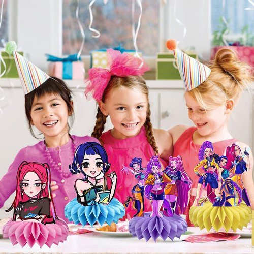 **Demon Movie Hunters | 8-Piece Honeycomb Table Centerpiece Set for Kids' Birthday Party Decorations**