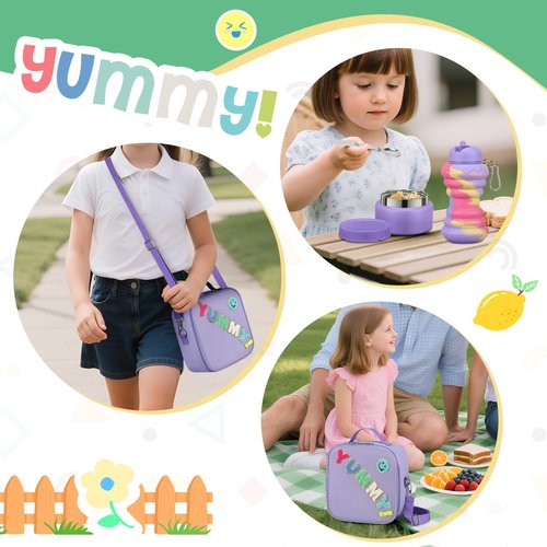 Bento Lunch Box with 10oz Soup Thermo for Kids Insulated Lunch Bag & Foldable Silicone Cup Food Leak Proof Food Container with 5 Compartment for Kid to Shool Travel