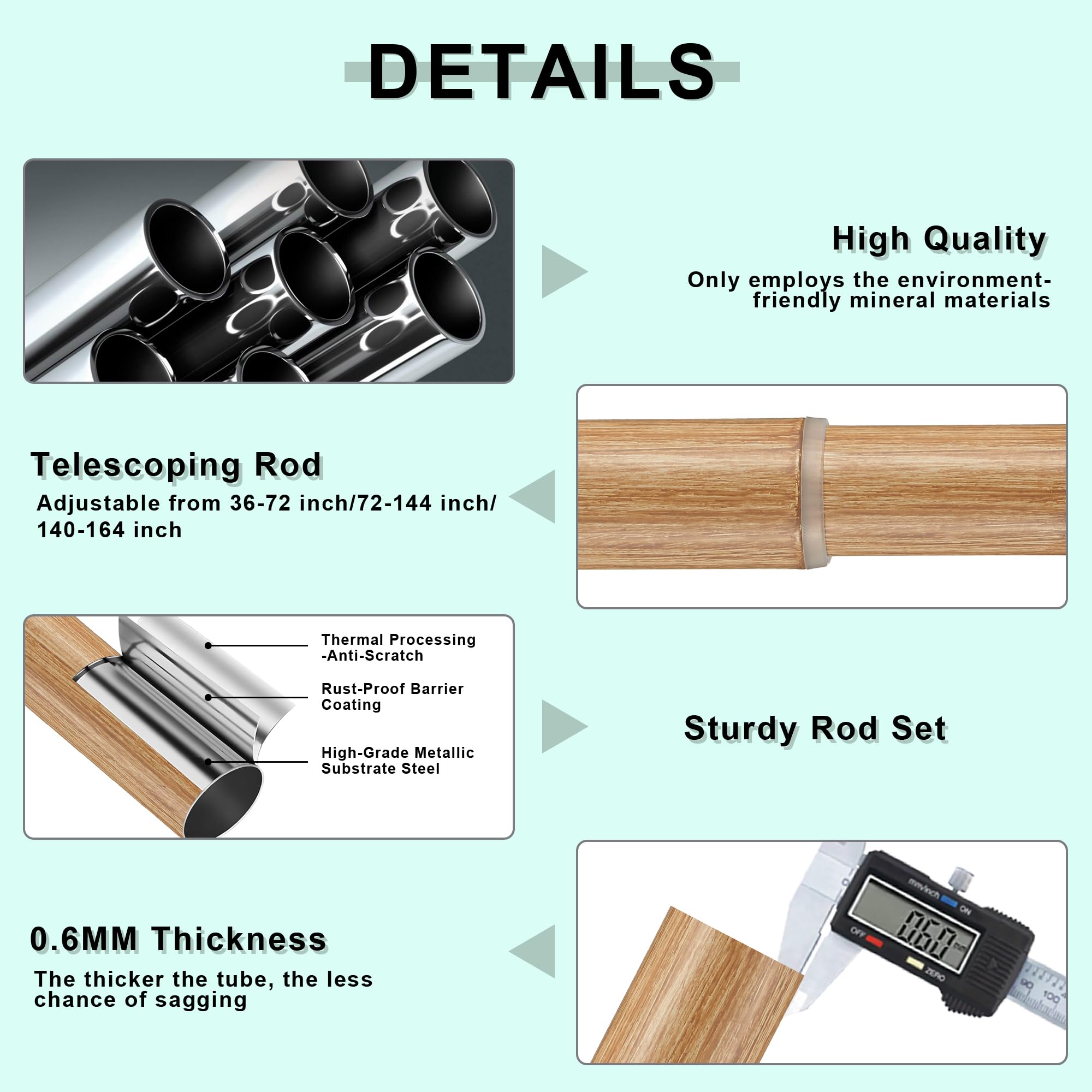 Double Wooden Curtain Rods for Windows 72 to 144 Inches,1 Inch Front and 5/8 Inch Back Boho Curtain Rod with Imitation Wood Grain Ball Finials and Double Aluminum Bracket,Light Wood Grain
