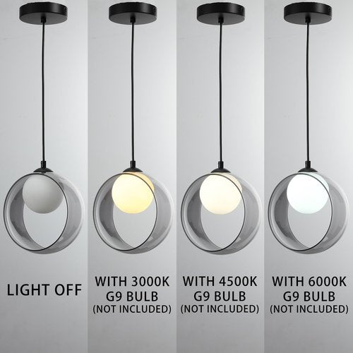 Lighten Chance Modern Round Pendant Light, 7.87“ Adjustable Hanging Lamp with Lampshade, White LED Chandelier Ceiling Lighting Fixture for Kitchen Island Bedroom Hallway Foyer Hall