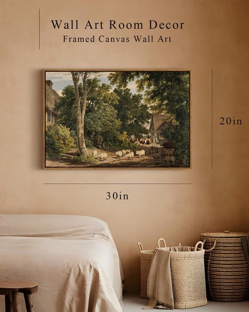 InSimSea Framed Canvas Wall Art - Vintage Countryside Landscape Watercolor Painting | Large 20"x30" Decor