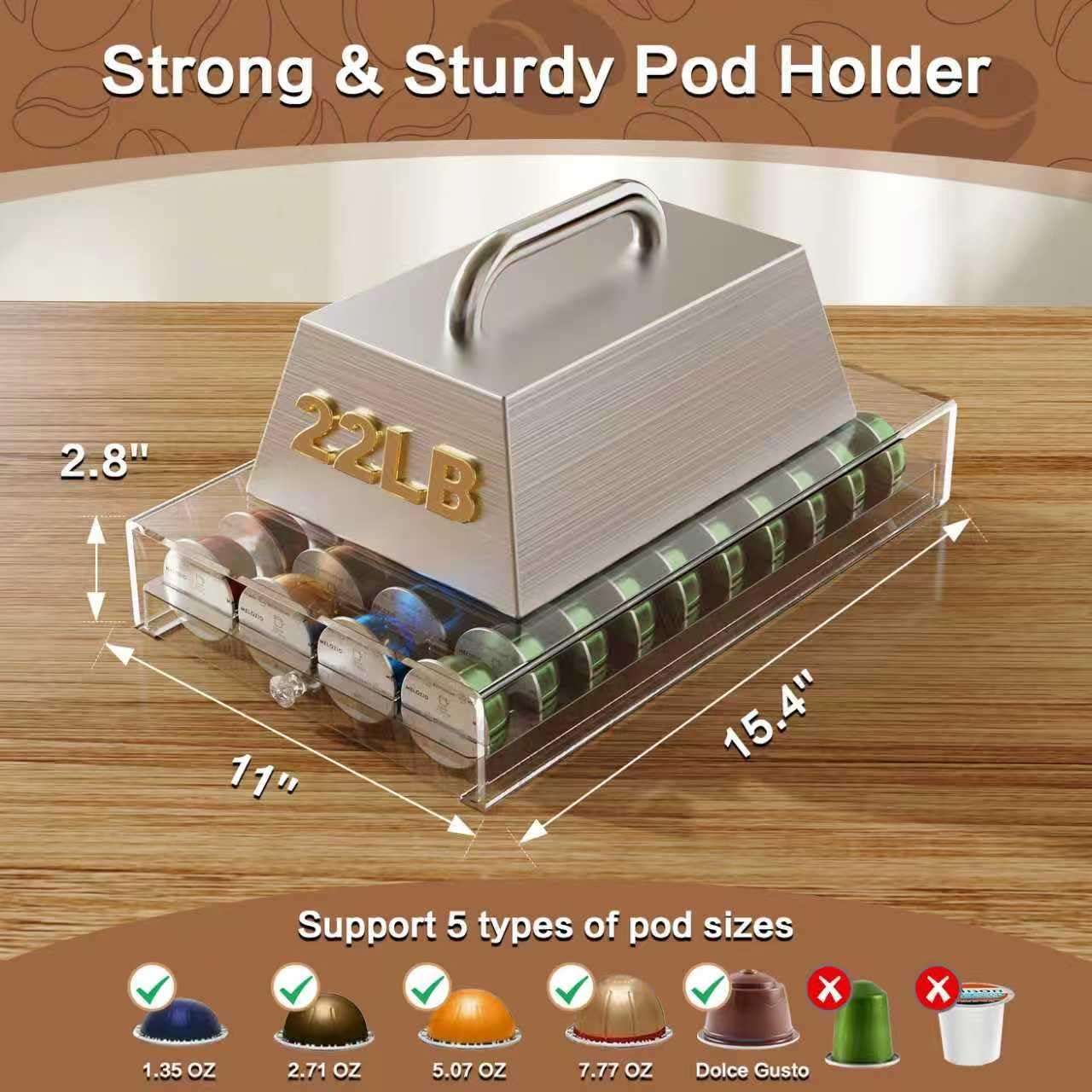 Skiennix Coffee Pods Holder - Acrylic Drawer for Nespresso Vertuo & Dolce Gusto | 40 Pods Storage Solution