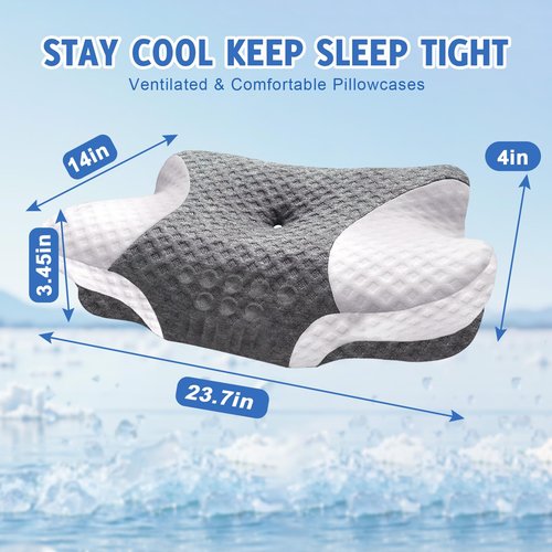 VJASD Pillowcase Cervical Neck Pillows - 1 Pack Ergonomic Case Smooth & Soft Pillowcase - Grey Pillow Cover with Zipper