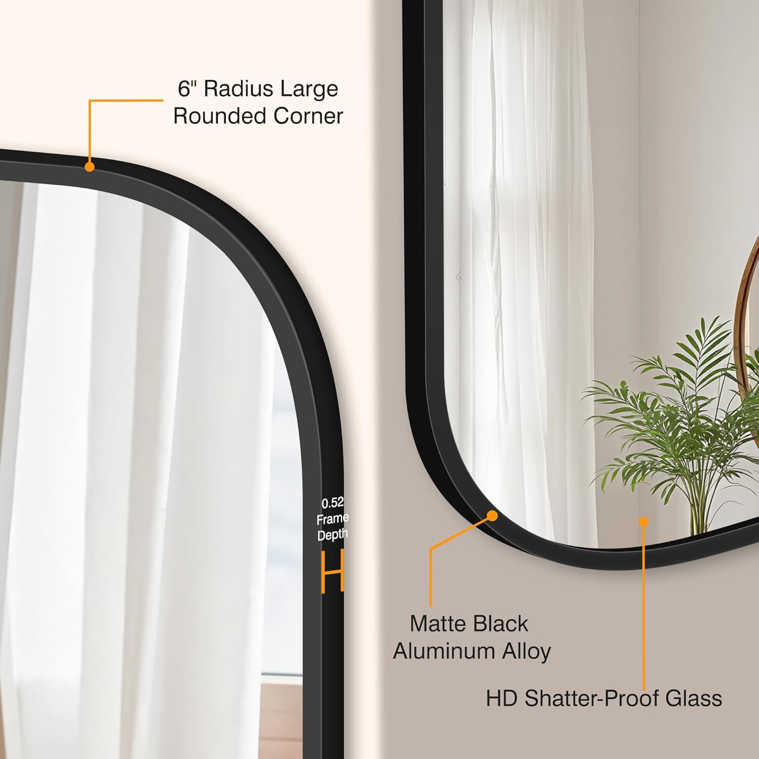 Regine Switzerland Black Bathroom Vanity Mirror - Shatterproof HD Reflection, 24 x 36 Inches