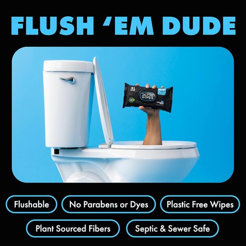DUDE Wipes | Unscented Flushable Wipes - Extra-Large Adult Wet Wipes for Sensitive Skin - 6 Pack (288 Count) - Infused with Vitamin E and Aloe