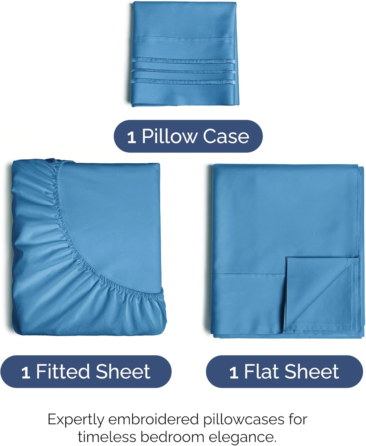 Skiennix Twin XL Sheet Set - Comfy Cooling Bed Sheets - Luxury Hotel Quality - Denim Blue, Deep Pockets