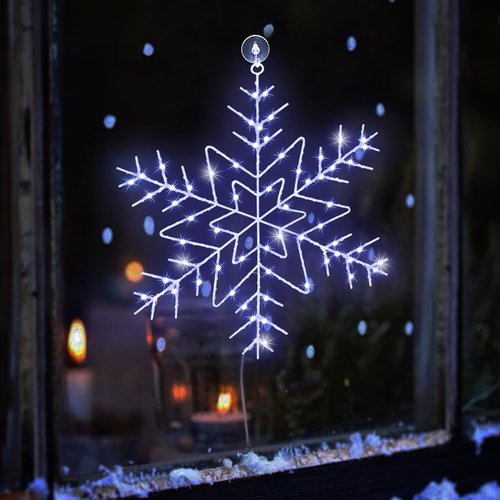 Christmas Snowflake Window Lights Decorations, 14" 63 LED 8 Lighting Modes Cool White Snowflake Light with Remote Control Timer, USB Powered Christmas Silhouette Window Lights for Home Xmas Decor