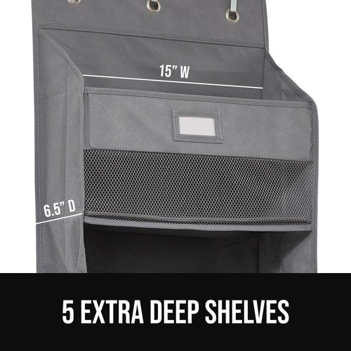GORILLA GRIP Over The Door Organizer - 5 Deep Hanging Shelves, Holds 50lbs | Gray, 58x15 Inches