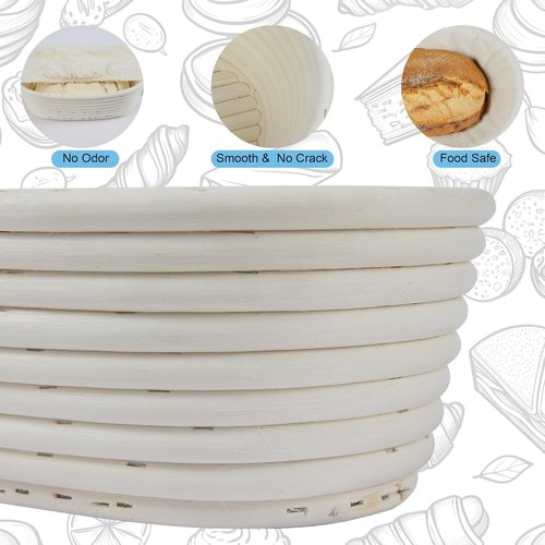 Banneton 3-Piece Set - 10 Inch Oval Rattan Proofing Baskets for Sourdough Bread Baking | Handmade Liners