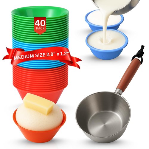MEDIUM Size (2.8" x 1.2") 40 Pcs Puto Molder Filipino with Pouring Measuring Cup - Kutsinta Molder for Baking - Puto Mold Cups for Steamer - Filipino Plastic Molds for Desserts