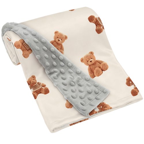 FIGEPO Bear and Buffalo Check Plaid Baby Blanket Gender Neutral Blankets for Newborn Baby Girls or Boys Nursery Toddler Double Layer Blanket with Dotted Backing and Bear Printed (Bear1)