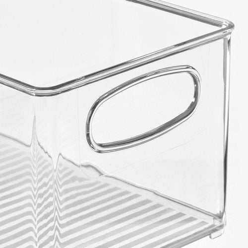 mDesign Plastic Bathroom Storage Container Bins w/ Handles - Closet, Cabinet, Vanity, Cupboard Shelf Organization, Hair Tools Accessory Organizer - Ligne Collection; Clear, 10x6x5 (Pack of 4)