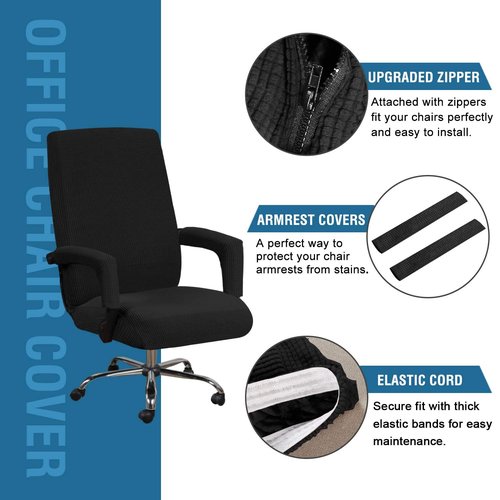 H.VERSAILTEX Home Office Chair Covers Stretchable Computer Desk Chair Covers Mid - High Back Universal Executive Boss Gaming Seat Cover Removable Machine Washable，Non Slip Thick Jacquard, Black- Large