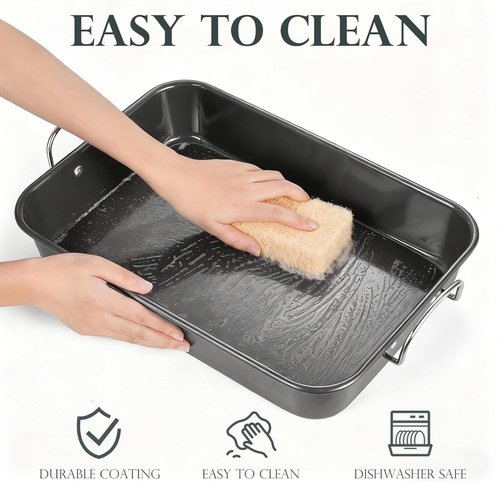 KITESSENSU Nonstick Roasting Pan - Heavy Duty Turkey Roaster with Rack, 15 x 11 Inch, Gray