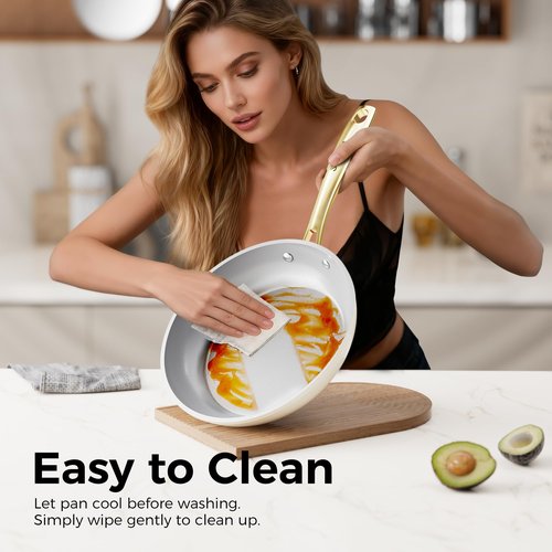Sanho 3-Piece Nonstick Frying Pan Set with Diamond-Titanium Ceramic Coating, PFAS/PFOA Free - 8, 10 & 12 Inch Skillets - Oven & Dishwasher Safe, Induction Compatible, Cool Touch PVD Handle
