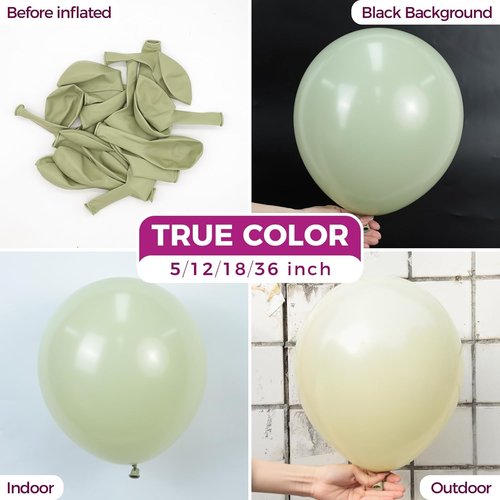 Bezente Sage Green Balloons - 100 Pack 12-Inch Round Latex Balloons for Wedding & Birthday Decor