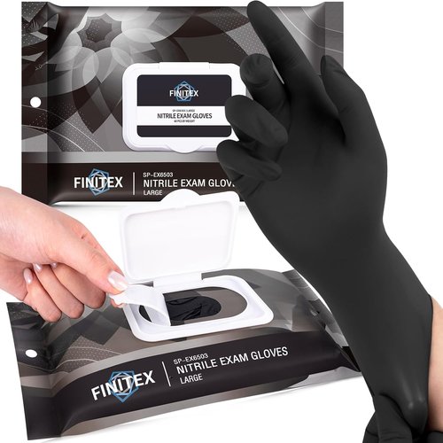 FINITEX Nitrile Disposable Black Gloves - 3.5mil Powder-Free & Latex-Free | Ideal for Cleaning & Food Prep (60/180 Count)