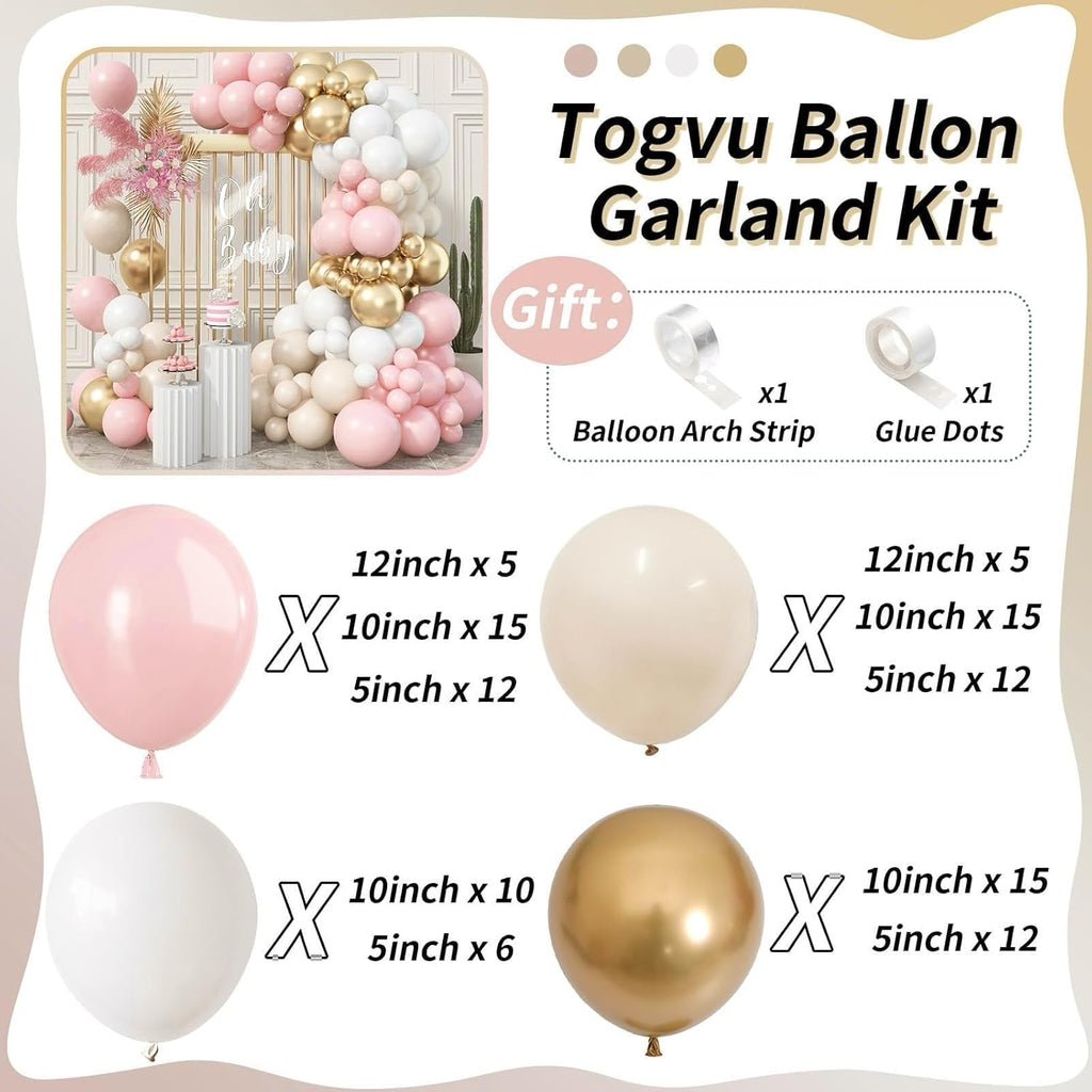 Skiennix Pink Beige Gold Balloon Garland Arch Kit - 109 Pieces Blush Pastel Balloons for Birthday & Wedding Decor
