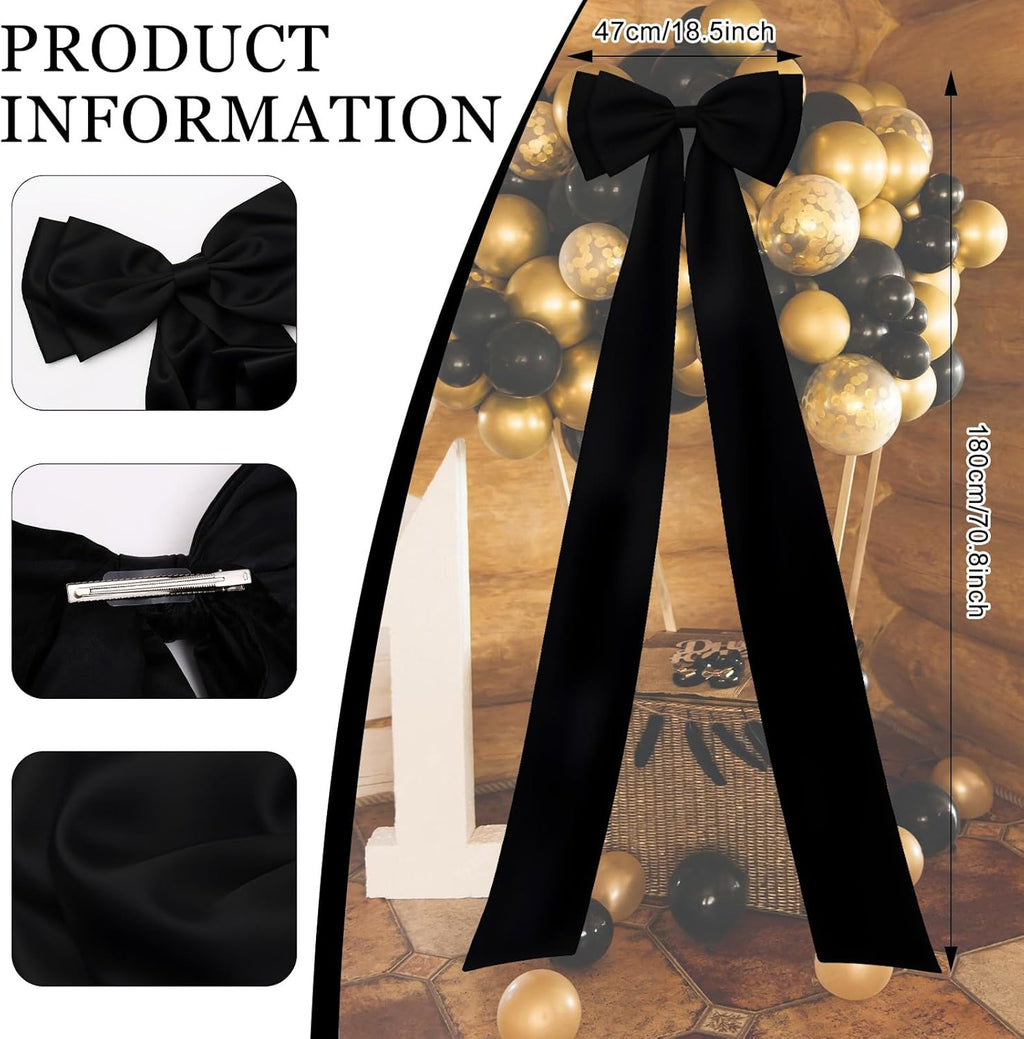 Skiennix Large Satin Bow Decoration - Giant Wall Bows for Weddings & Baby Showers | Black