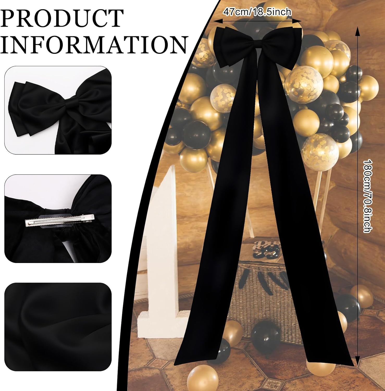 Skiennix Large Satin Bow Decoration - Giant Wall Bows for Weddings & Baby Showers | Black