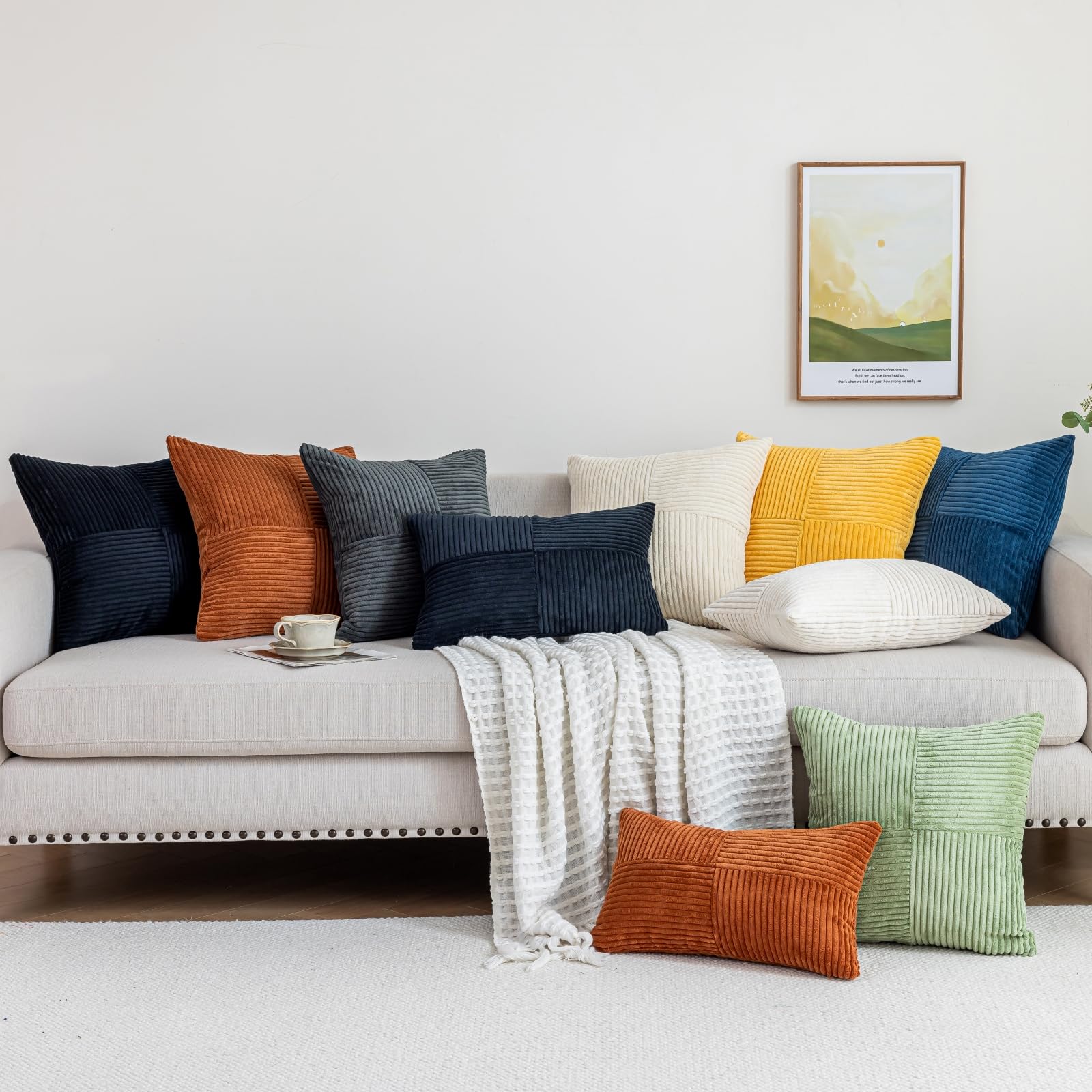 FONSHALE Fall Pillow Covers 20x20 Set of 2 Corduroy Dark Rust Pillow Covers Boho Decorative Spliced Cushion Covers Farmhouse Modern Home Fall Decor for Sofa Living Room Couch Bed