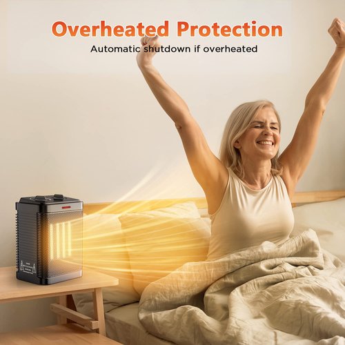 Space Heater for Indoor Use, 1500W Portable Electric Ceramic Heater, Small Space Heater with Thermostat, 2S Fast Heating, Overheating & Tip-Over Protection, Office, Home