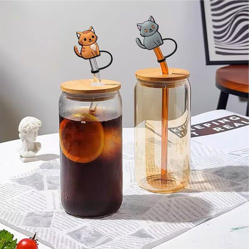 9Pcs Straw Cover Cap for Stanley Cup, Cute Cat Silicone Straw Topper Compatible with Stanley 30&40 Oz Tumbler with Handle,10mm Straw Tip Covers for Stanley Cups Accessories