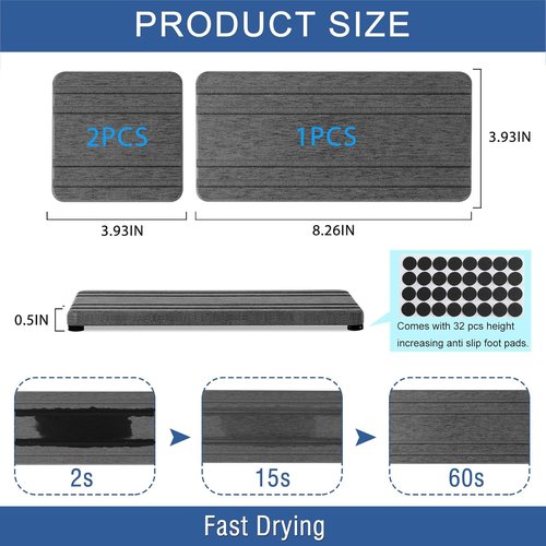 Diatomite Stone Sink Tray by DryingNeat - 3PCS Water Absorbing Coasters for Fast Drying | 8x4 & 4x4 Inch Sizes