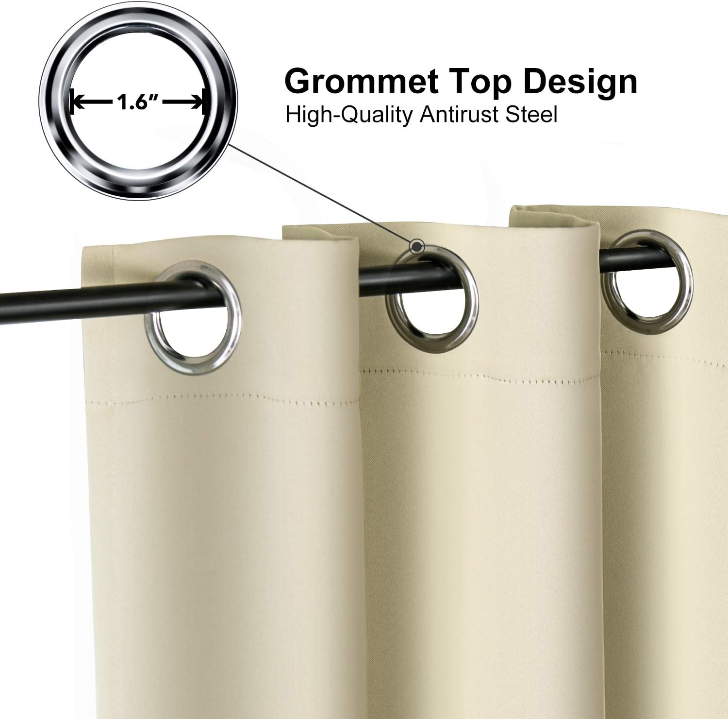 ChrisDowa Grommet Kitchen Valances - Thermal Insulated Room Darkening Curtains (Beige, 52 x 18 Inch)