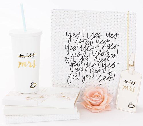 Kate Spade New York Acrylic Bridal Tumbler with Lid and Straw, 20 oz Tumbler for Bride to Be, Slim Double Wall Tumbler, Miss to Mrs. (White)