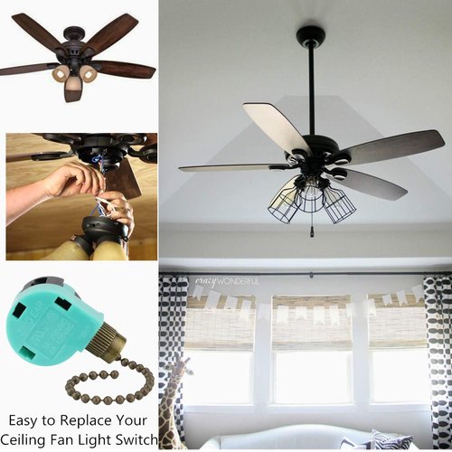Ceiling Fan Switch 3 Speed 4 Wire Zing Ear ZE 268S6 Pull Chain Switch Control Replacement 3 Speed Control Switch Ceiling Fans, Wall Lamps, Cabinet Light, Antique 2PCS