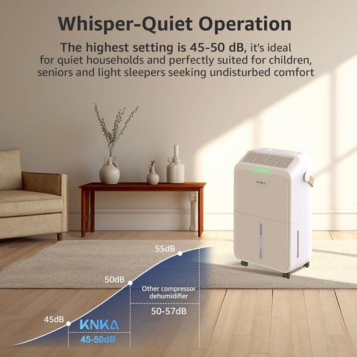 KNKA Dehumidifier - 2500 Sq.Ft Capacity with Drain Hose | Intelligent Humidity Control & 24HR Timer