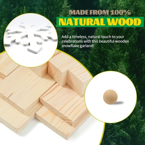 Oeyliz Christmas Snowflake Garland Wooden Christmas Snowflakes Decor 9PCS White Snowflake with Natural Color Wooden Beads DIY Winter Snowflakes Banner Garland Home Office Party Mantle Farmhouse Decor
