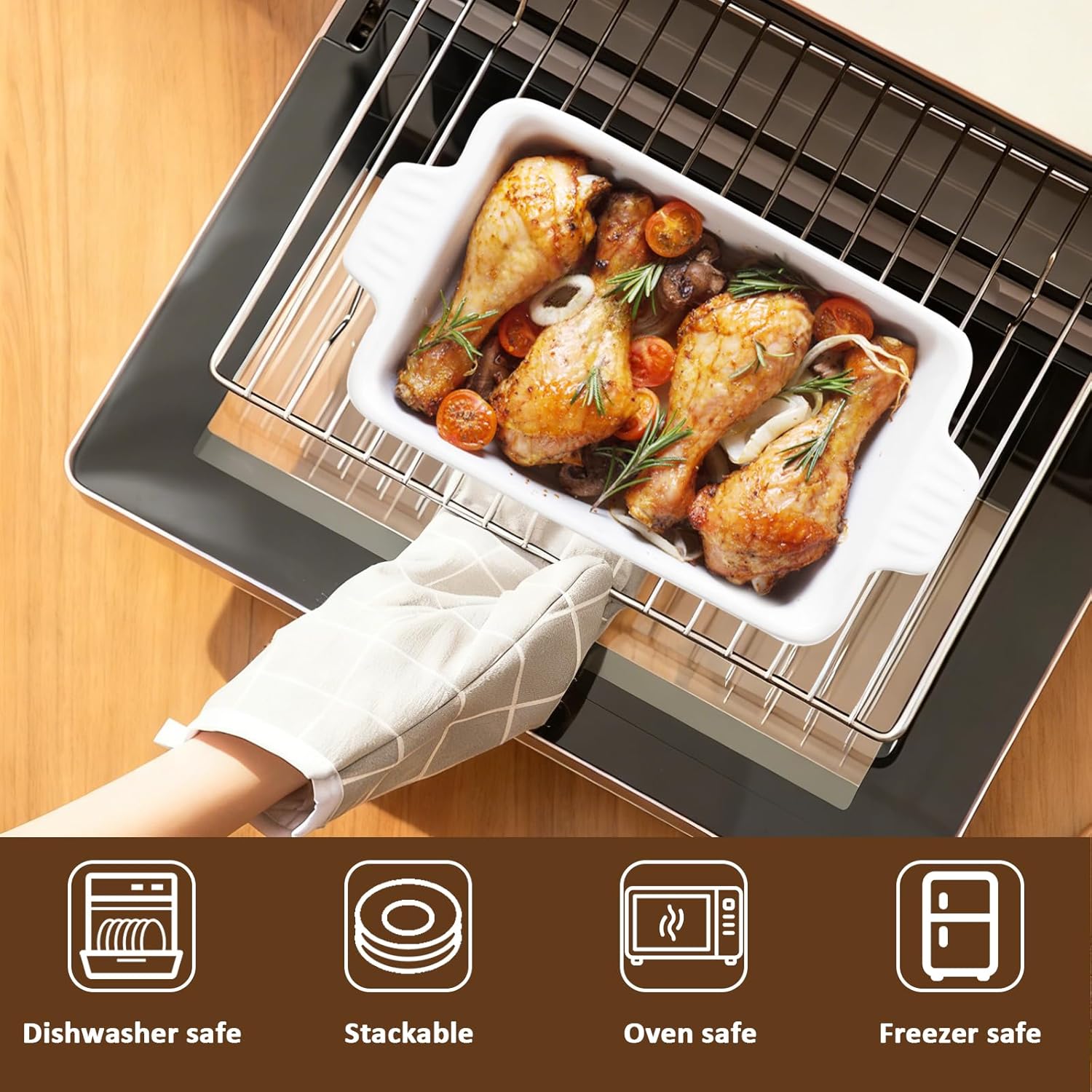 Skiennix 30 Oz Small Baking Dish - Durable Ceramic Casserole Dish with Double Handles | 7x4.5 Inch, White