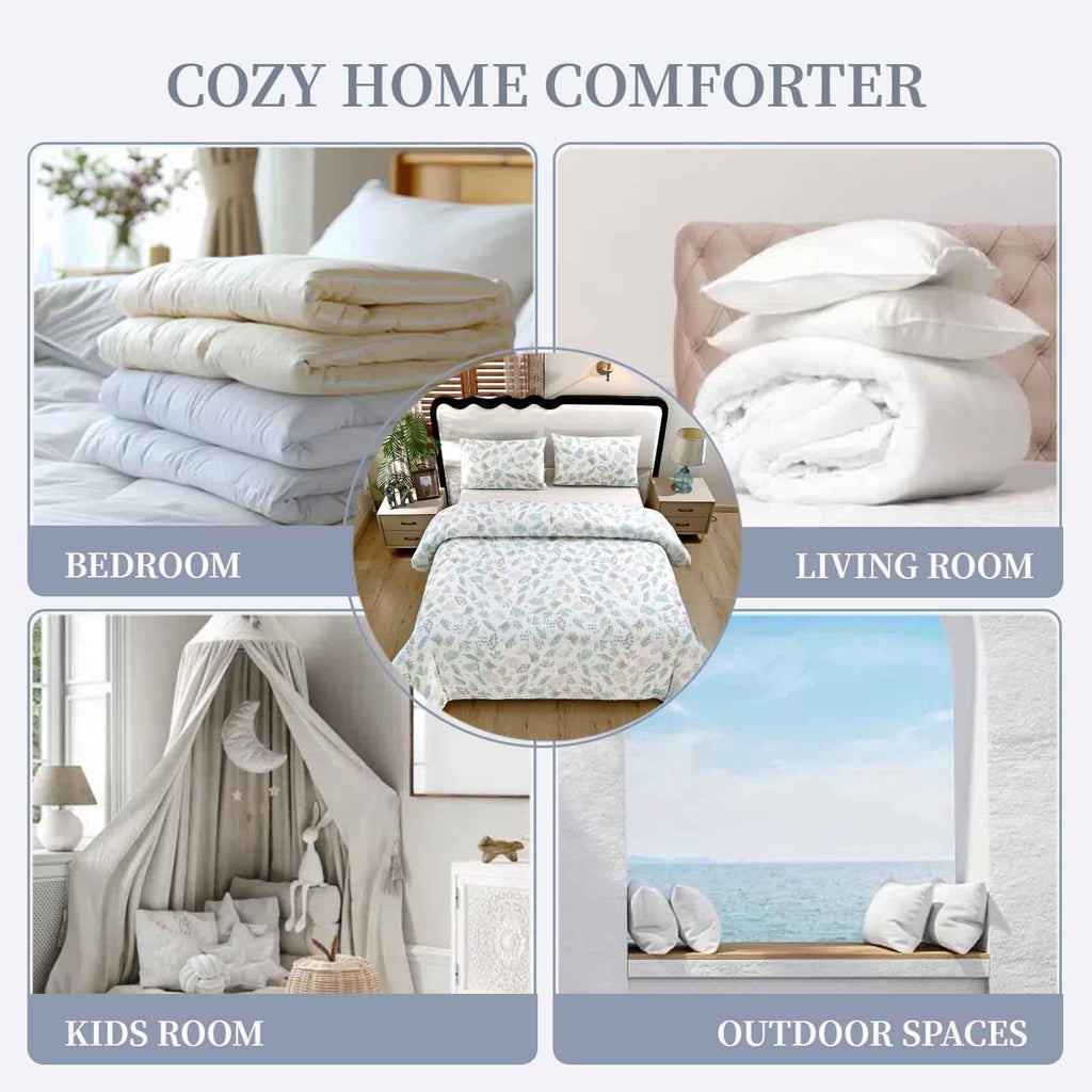 SDY 3PCS Silky Leaf Comforter Set Queen,Soft Floral Comforter Set for Boys Girls and Kids with 1Comforter+ 2Pillowcases