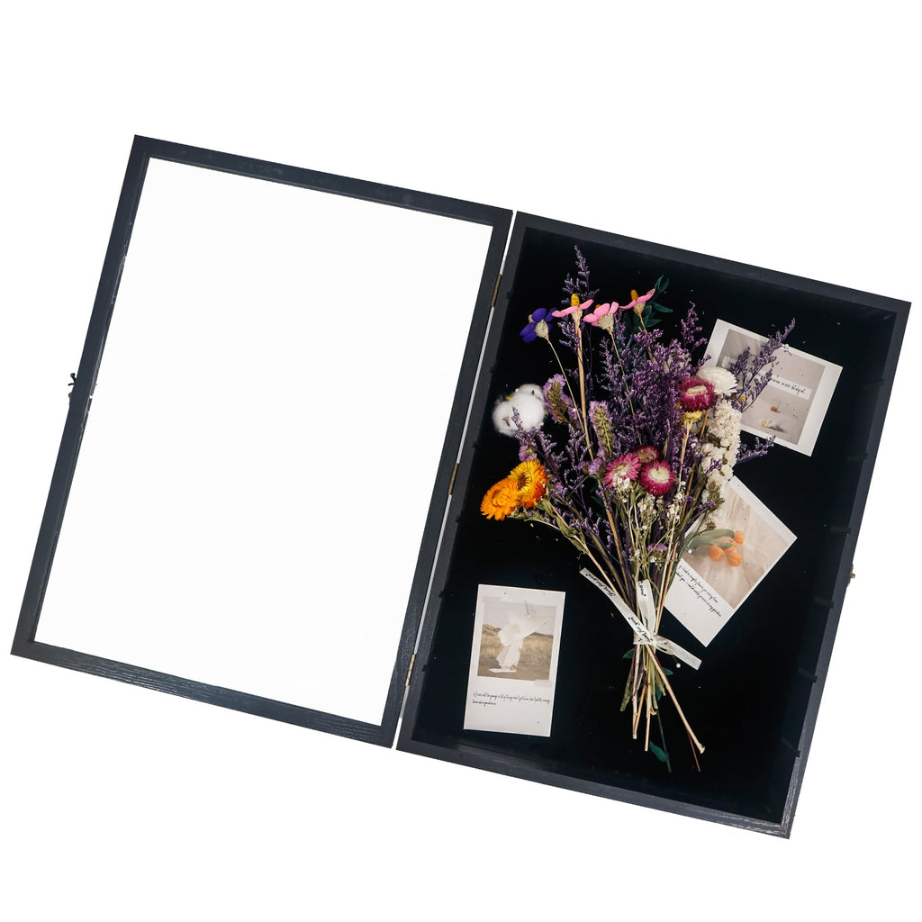 Hodeframe 16x20 Shadow Boxes Display Cases with Shelves, Black Deep Shadow Box Frame for Keepsake Collectibles, Coins Military Medals Pins Wedding Flowers