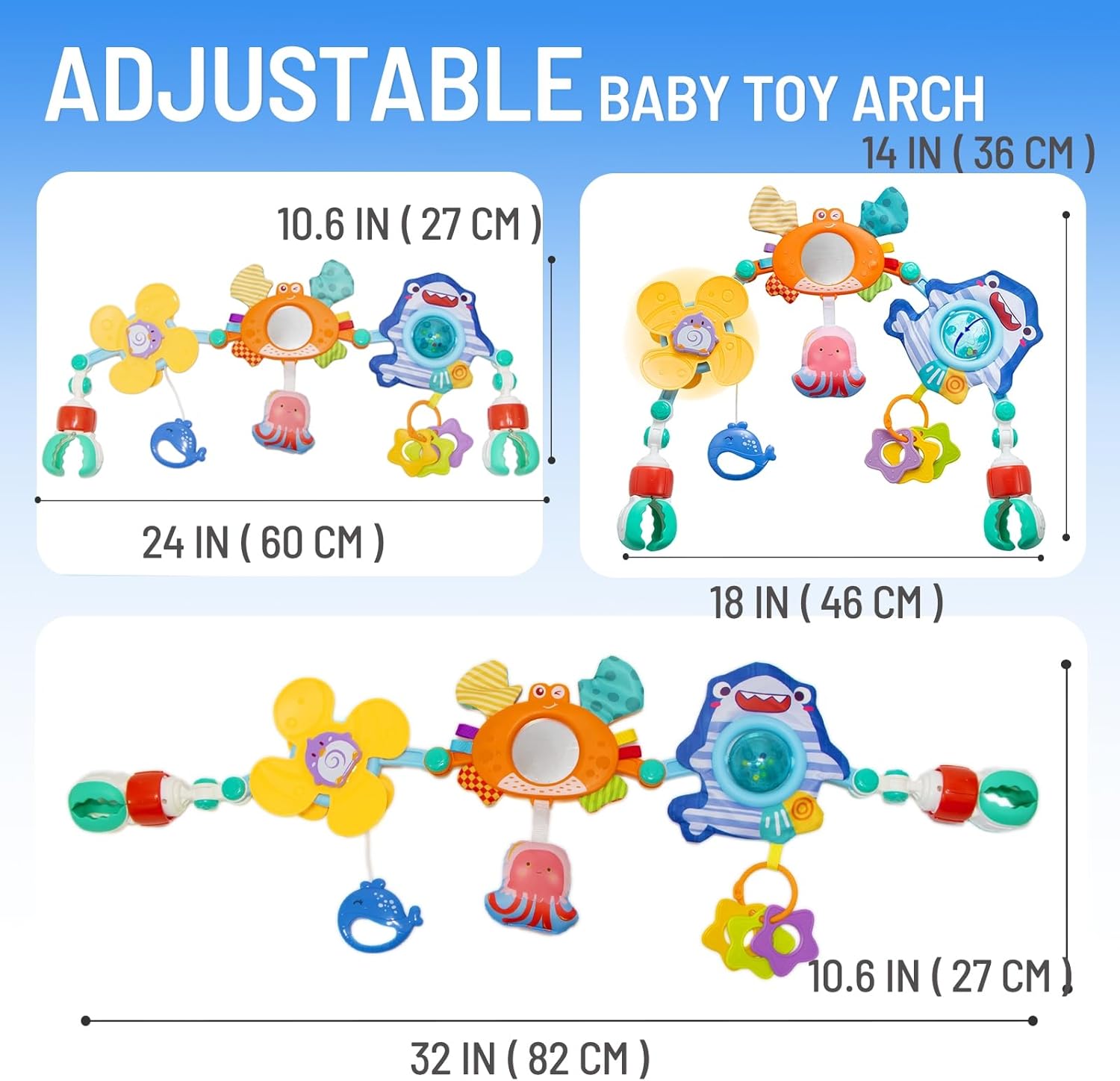 Skiennix Adjustable Baby Stroller Arch Toy - Engaging Car Seat Toy for Infants 6-12 Months with Mirror & Sound