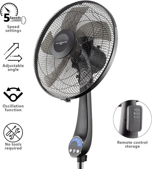 Air Monster 16" Oscillating Pedestal Fan - Ultra Powerful, Quiet & Adjustable Height | Remote Control, Black