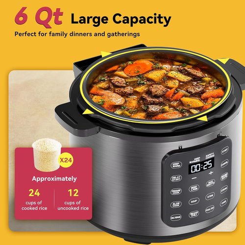 Instant Pot Electric Pressure Cooker - 6 Quart Silver Non-Stick Pot with 12 Preset Functions & Touchscreen