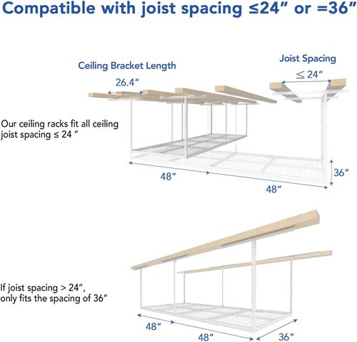 FLEXIMOUNTS 3x8 Overhead Garage Storage Rack - Heavy-Duty Adjustable Ceiling Organizer | 2-Pack, White
