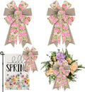 Skiennix 2-Piece Spring Wreath Bows - Pink Roses & Burlap Design for Indoor/Outdoor Decor