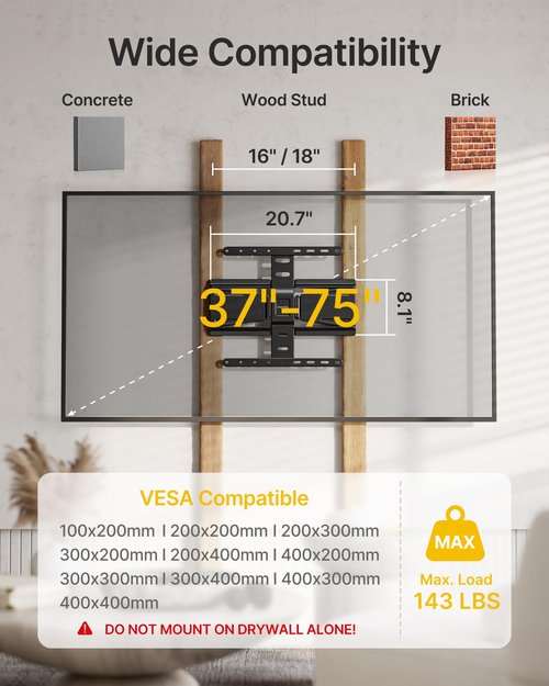 monTEK 0.77" Ultra Slim TV Wall Mount for 37-75 Inch TVs, Thin Low Profile Full Motion TV Wall Mount with Articulating Dual Arms, 4X Weight Tested, Max VESA 400x400mm, Fits 16/18" Studs