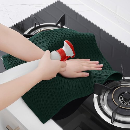 Homaxy 100% Cotton Waffle Weave Dish Towels - Ultra Soft & Absorbent | Quick Drying, 13 x 28 Inches, 6-Pack in Blackish Green