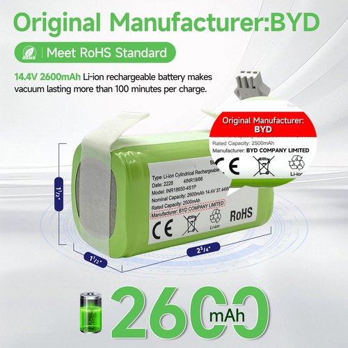 Replacement Battery for Amarey A800 A900 Eufy RoboVac 11 11S 11S Max 12 15C 15C Max 15T 25C 25C Max 30 30C Max 35C G10 Hybrid G20 G30 Edge Hybrid G30 Verge R500 R45 Vacuum OEM BYD14.4v 2600mAh